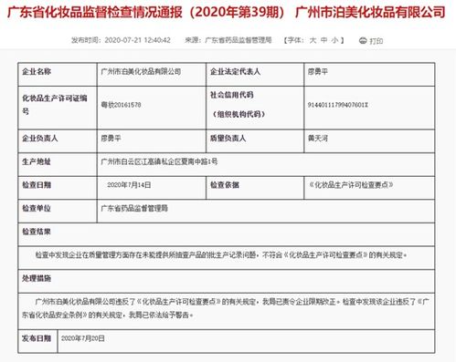 广州泊美化妆品公司质量管理漏洞频现，韩熙等品牌产品抽检不合格引关注